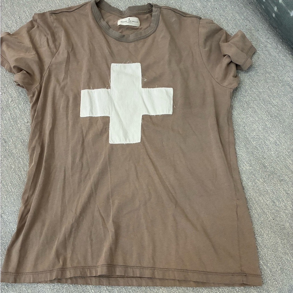 imogene + willie Brown Tee with White Cross